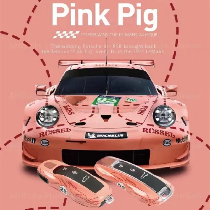 Pink Pig Edition Car Key Case Fob Cover Protect Styling Per Porsche Cayenne Panamera Macan 718 Boxster 911Taycan Key Accessories