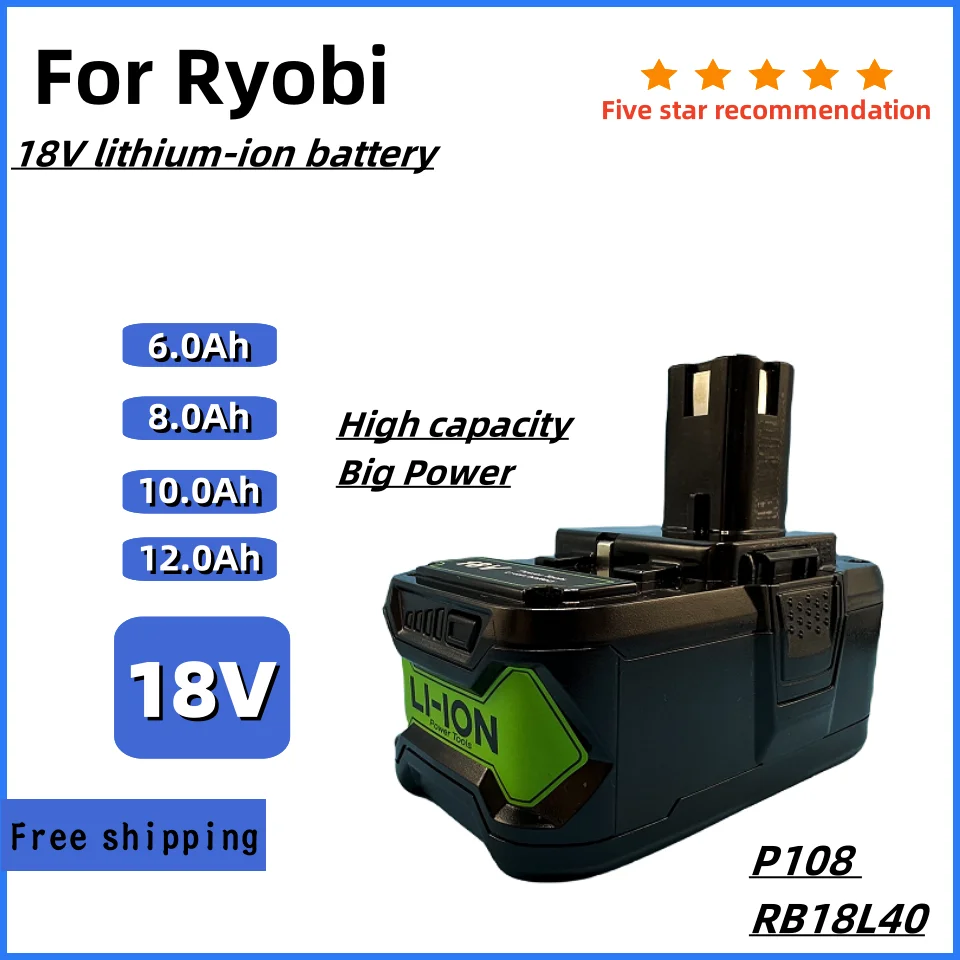 Batteria Ricaricabile Agli Ioni Di Litio 8.0/6.0Ah 18V Per Ryobi One + P108 P107 P122 P104 P105 P102 P103 P109 Rb18L25 Rb18L40 Trapani A Batteria
