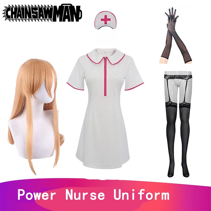 Power Nurse Cosplay Anime Chainsaw Man Cosplay Sexy Power Nurse Cosplay Costume Dress Parrucca Halloween Outfit Dress For Women Girls
