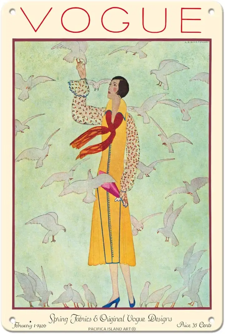 Pacifica Island Art Fashion Magazine-1 Febbraio 1926 - Lady Feeding Flock Of Birds-Cover Per Riviste Vintage Di Andrew E. Arty