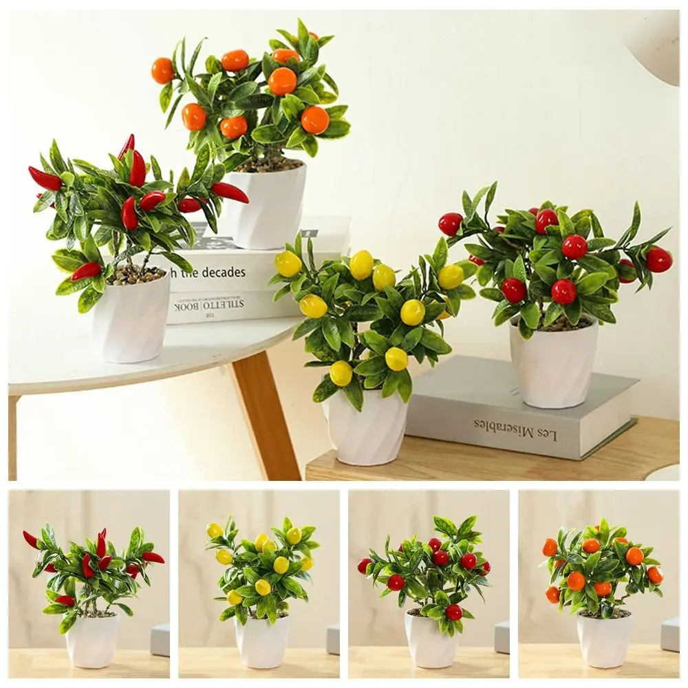 Melograno Arancione Albero Da Frutto Artificiale In Vaso Di Plastica Frutta Realistica Piccolo Bonsai Limone Kumquat Pianta Verde