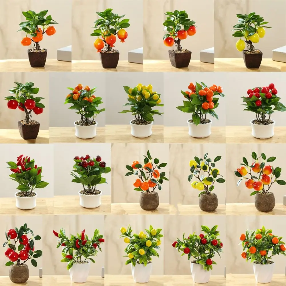 Melograno Arancione Albero Da Frutto Artificiale In Vaso Realistico Limone Kumquat Pianta Finta Bonsais Pianta Verde Fatta A Mano