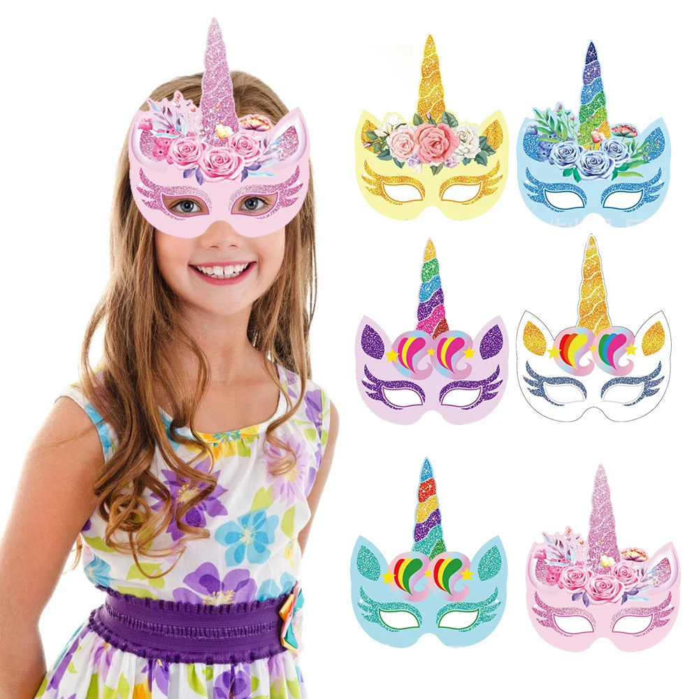 6Pcs Unicorn Masks Unicorn Party Dress Up Costumes Crafts Kids Birthday Party Unicorn Theme Birthday Party Decoration Favors