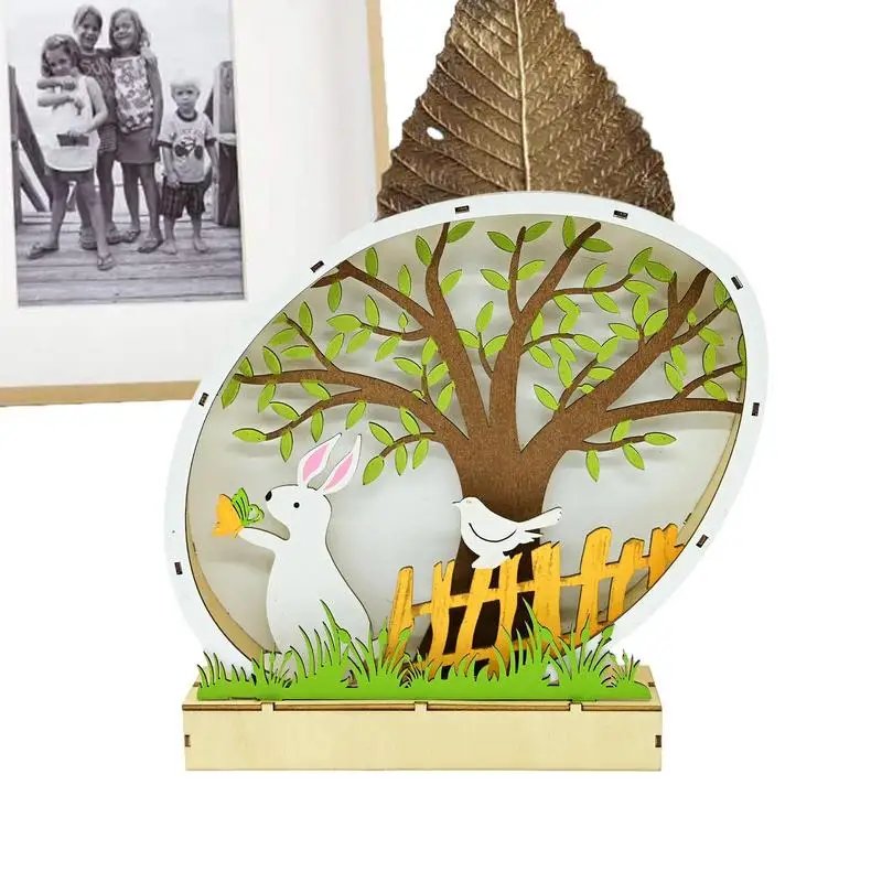 Coniglietto Pasquale Artigianale In Legno Led Light Bunny Night Light Ornament Wood Easter Bunny Decoration For Bedroom Living Room Garden