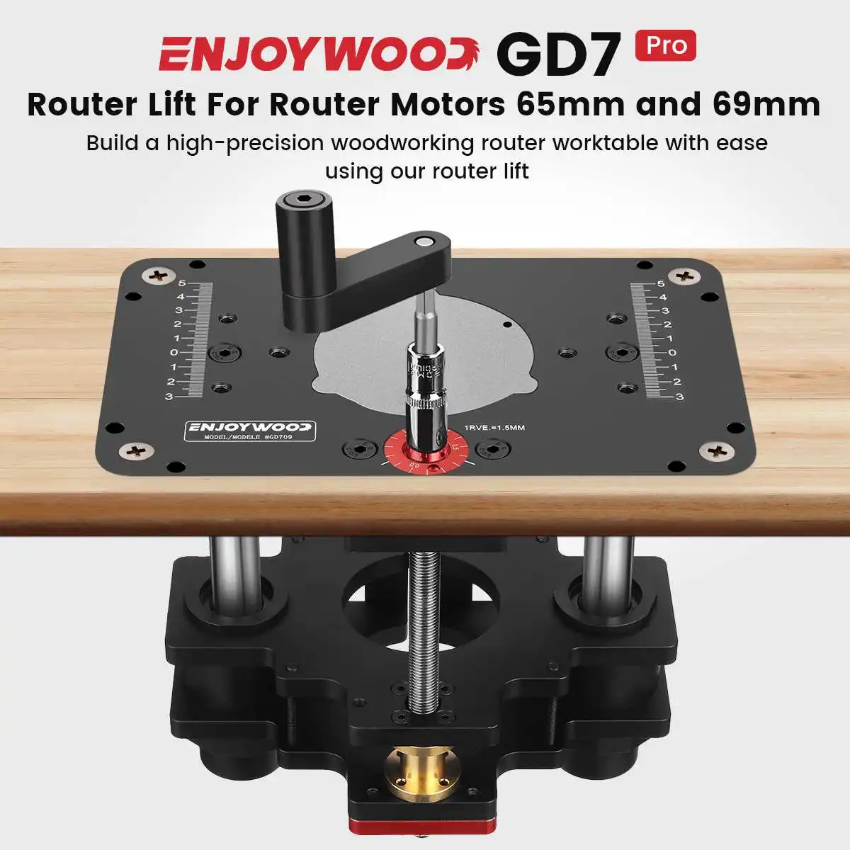 Enjoywood Gd7 Pro Router Lift Per Router Di Legno Da 65Mm/69Mm Per Tavolo Del Router Set Up Lift Con Piastra Del Router Lavorazione Del Legno Di Preci