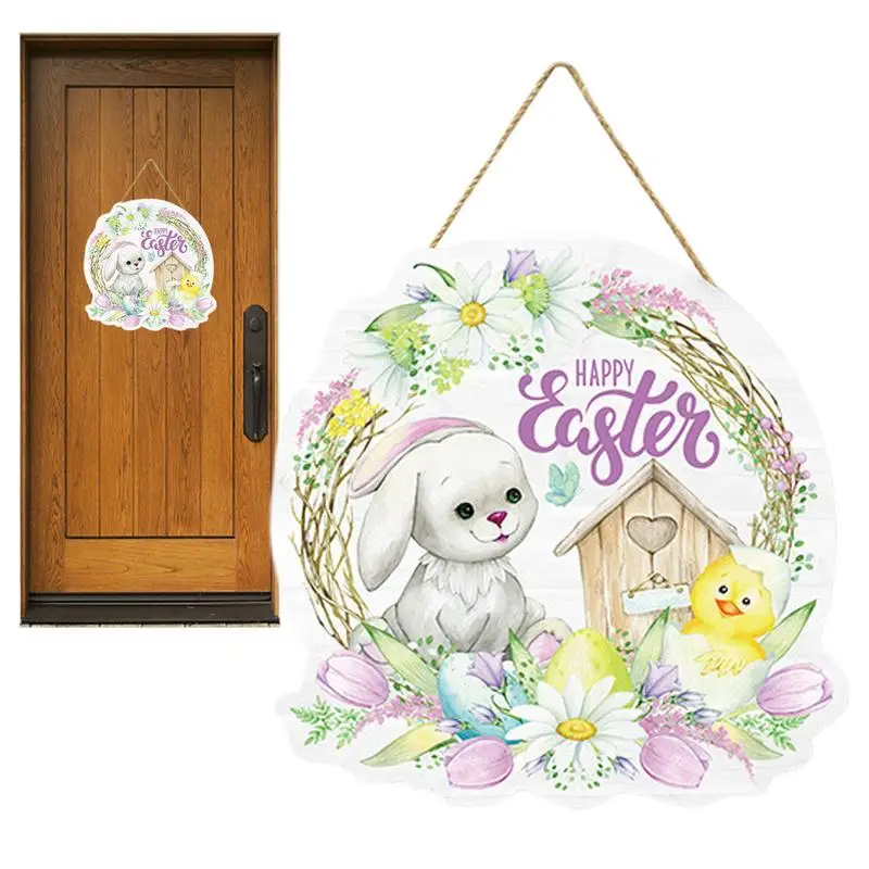 Happy Easter Door Hanger Rabbit Door Hanger Bunny Door Sign Buona Pasqua Uova Colorate Segni Rustici In Legno Segno Di Benvenuto Davanti