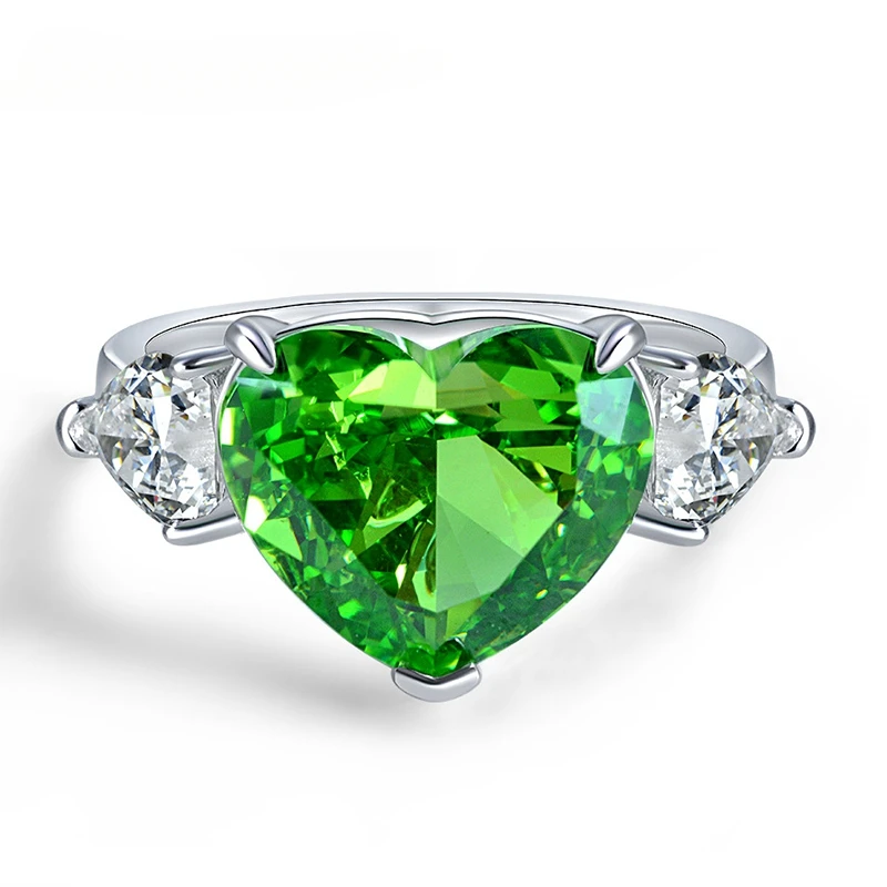 Luxury 925 Sterling Silver 5Ct Heart Cut Tsavorite Anello Con Pietre Preziose Ad Alto Tenore Di Carbonio Gioielli Di Lusso