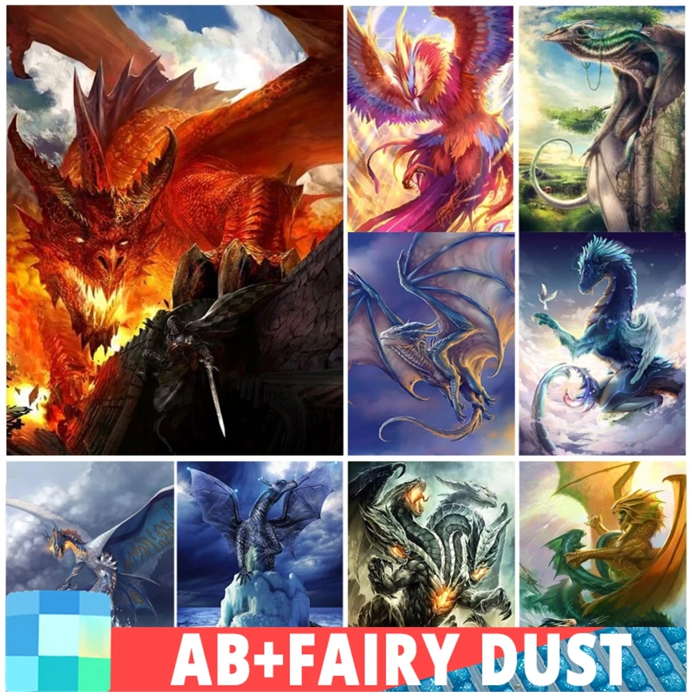 Ab Fairy Dust Mosaic Icone Dragon Diamond Painting Fantasy 5D Picture Animal Cross Stitch Ricamo Kit Home Wall Art Decor