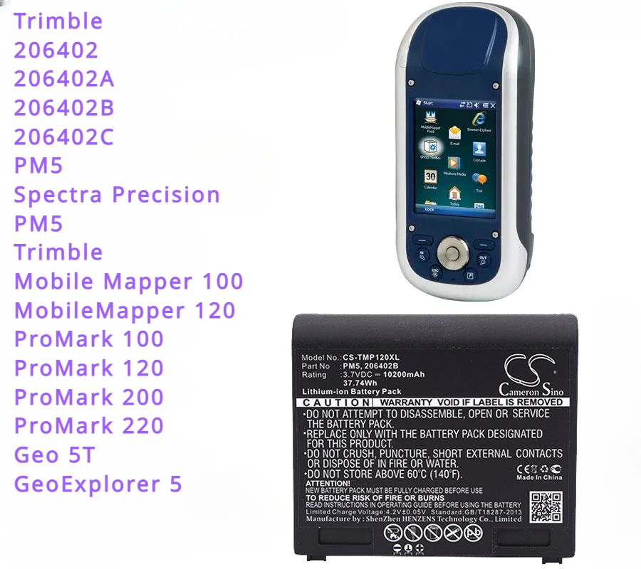 Batteria 7800Mah/10200Mah Per Trimble Promark 100 , Promark120, Promark200, Promark220, Geo 5T, Geoexplorer 5