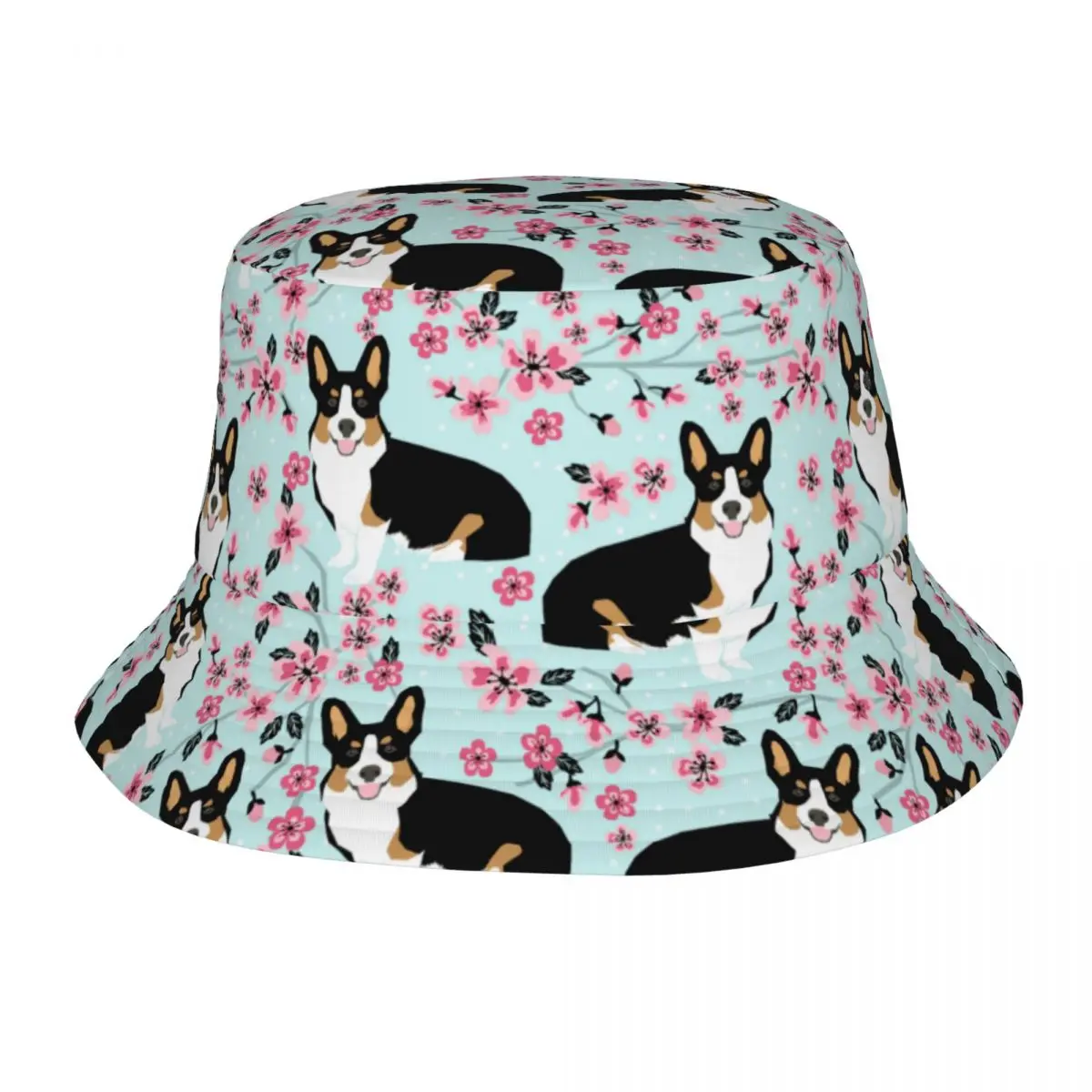 Corgi Cherry Blossom Floral Dog Bucket Hats For Men Women Summer Floppy Hat Hip Hop Per Escursionismo Fisherman Cap Ispoti Cap
