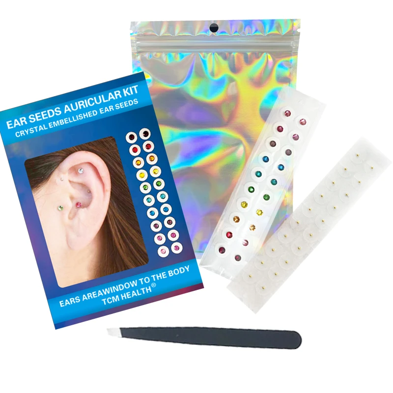 Swarovski Crystal Ear Seeds Kit Di Agopuntura 24K Gold Agopressione Ear Seeds Auriculotherapy Seeds Self-Care Digitopressure Beads