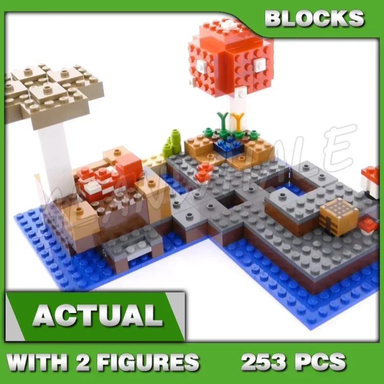 253Pcs Game My World The Mushroom Island Boat Crafting Table Animal Pen 10619 Building Blocks Toys Compatibile Con Il Modello