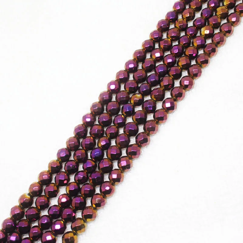 Mini. Ordine È $7! 2-12Mm Sfaccettato Viola Placcatura Ematite Ironstone Rotondi Del Distanziatore Borda Il Diy Fa-Store Branelli Allentati 15"
