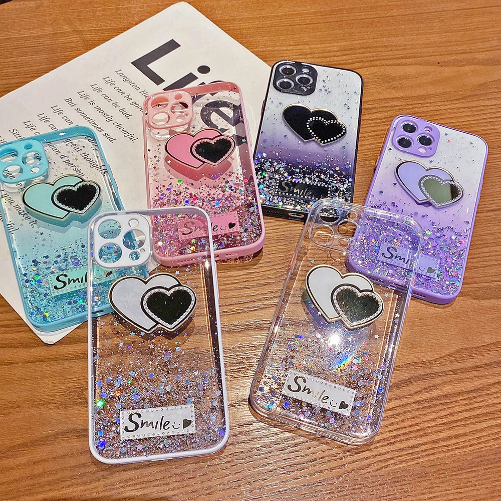 Starry Sky Gradient Gold Foil Heart Mirror Phone Case Lens Cover Protettiva Per Samsung Galaxy S23 S22 S21Fe Plus Ultra A73 A72