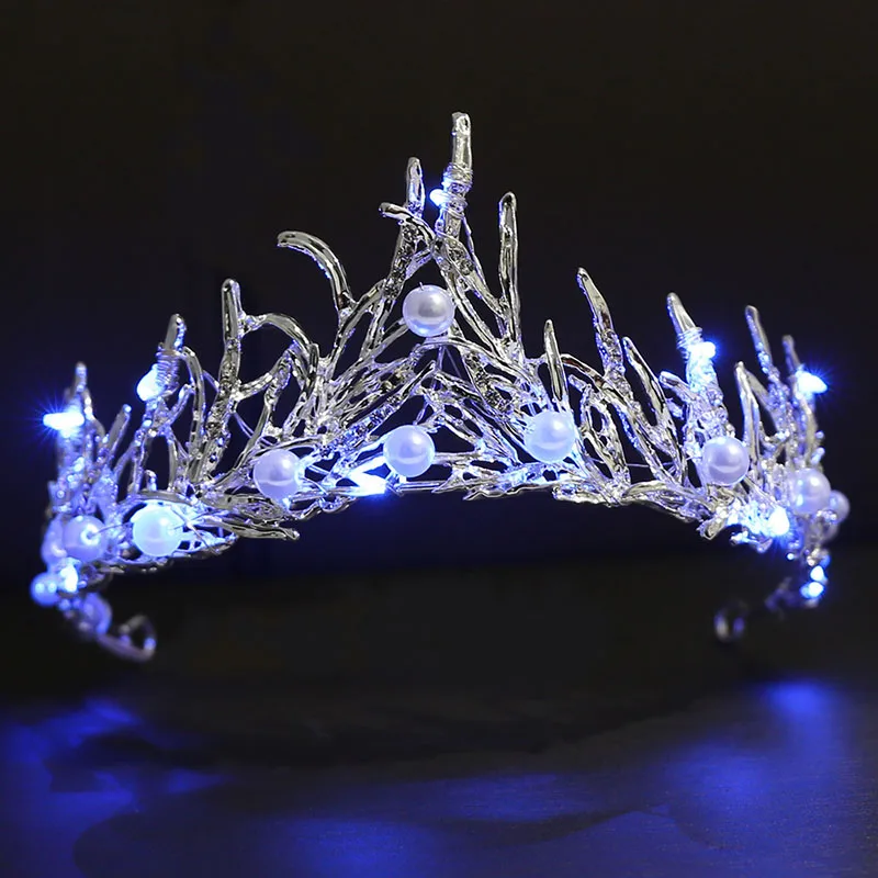 Corone Da Sposa Per Le Donne Corone Da Sposa Regina Led Light Pearl Bride Princess Crown Diadema Da Sposa Per Le Spose Accessori Per Capelli