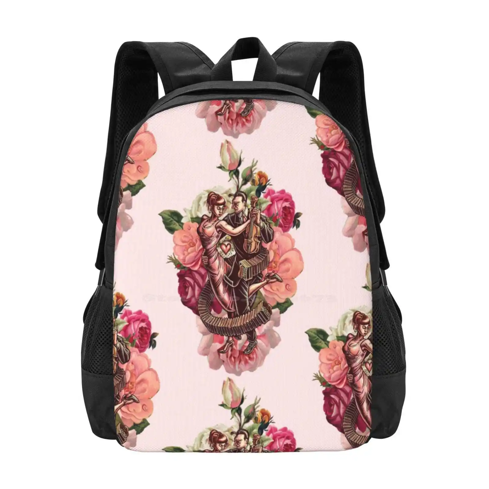 Tango E Rose! Fashion Pattern Design Travel Laptop School Zaino Bag Tango Dancing Bandoneon Roses Milonga Tanguero