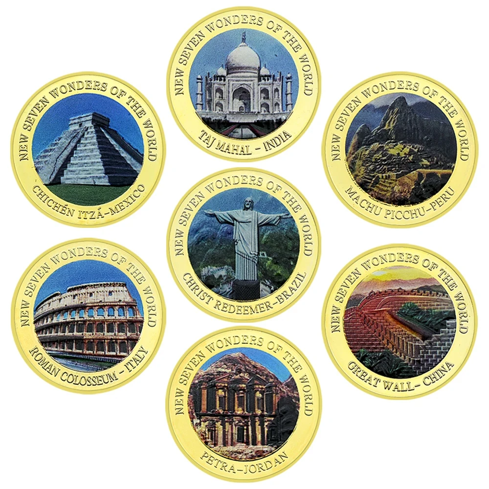 Sette Meraviglie Del Mondo Moneta Placcata In Oro Us Challenge Metal Coin Badge 1Oz Classic Medaglione Collect Gift