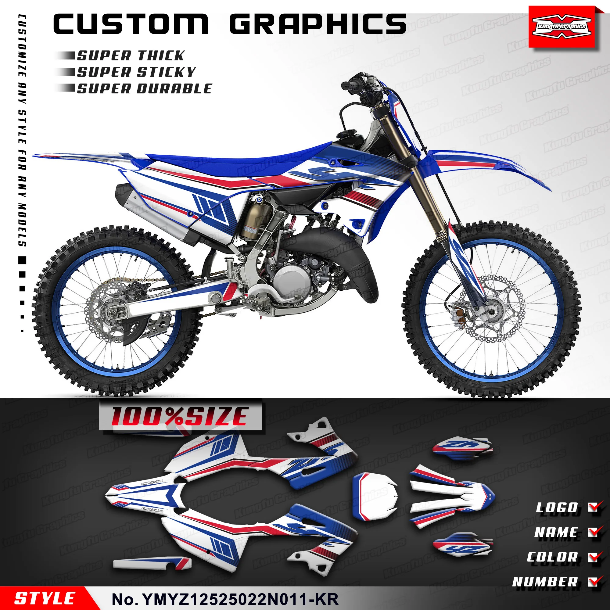 Kungfu Graphics Sticker Wrap Design Kit Per Yamaha Yz125 Yz 125 250 Yz125X Yz250X 2022 2023 2024, Ymyz12525022N011-Kr