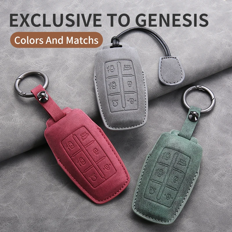 New Sport Fashion Leather Car Key Fob Case Cover 6 Button Shell Protector Bag Per Hyundai Genesis Gv60 Gv70 Gv80 G70 G80 G90