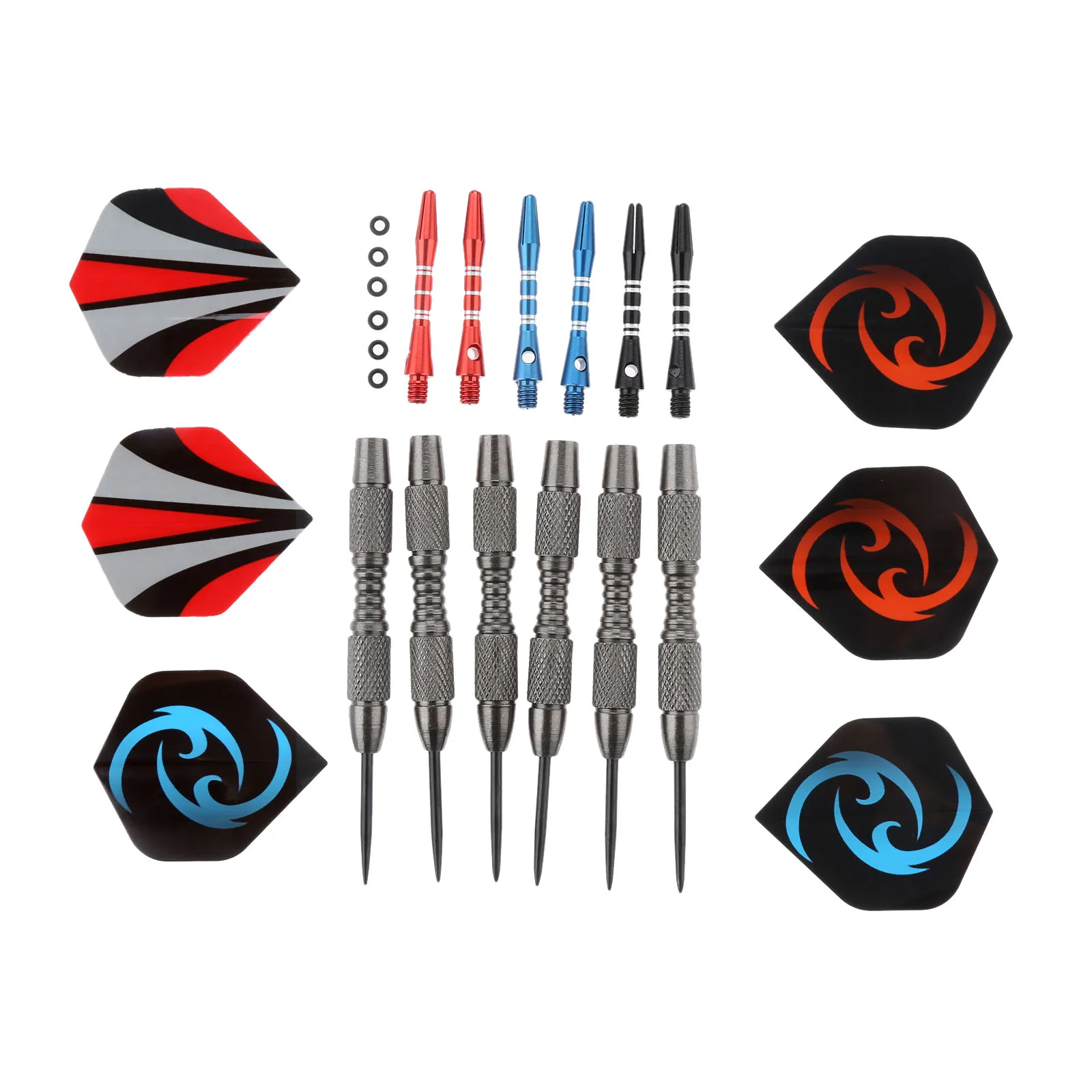 6Pcs/Set 22G Steel Needle Tip Point Professional Darts Barrel & Aluminum Shaft & Nice Flights & Rubber O Rings Darts Accessories