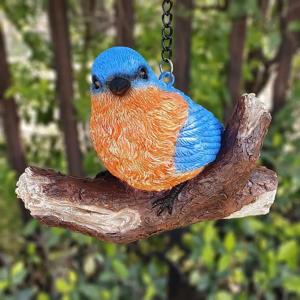 Blue Bird Figurine Garden Decor, Animal Decoration Bird Lover Gifts, Hanging Cute Bird Statue Outdoor Bird Sculpture
