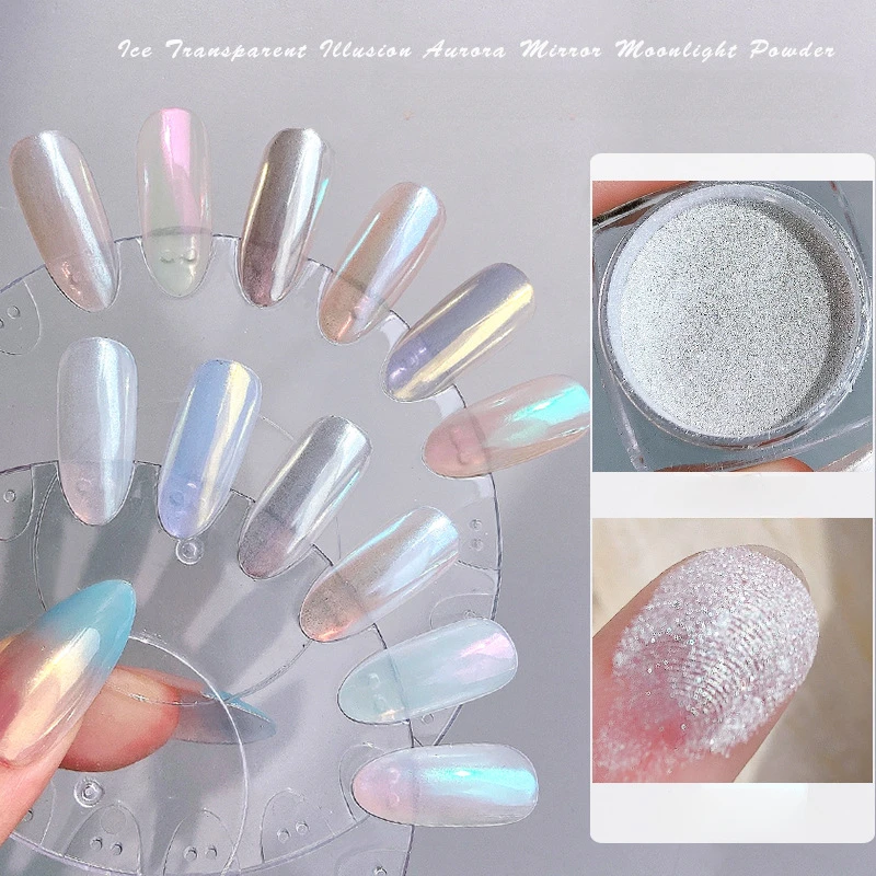 Moonlight Mirror Nails Powder Glitter Effetto Metallico Aurora Shiny Pearl Nail Tip Manicure Decoration