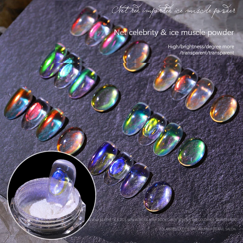 Ice Muscle Multicolor Holo Glitter Mirror Aurora Neon Powders Dust Chameleon Nail Art Chrome Pigment Dipping Powder Decoration
