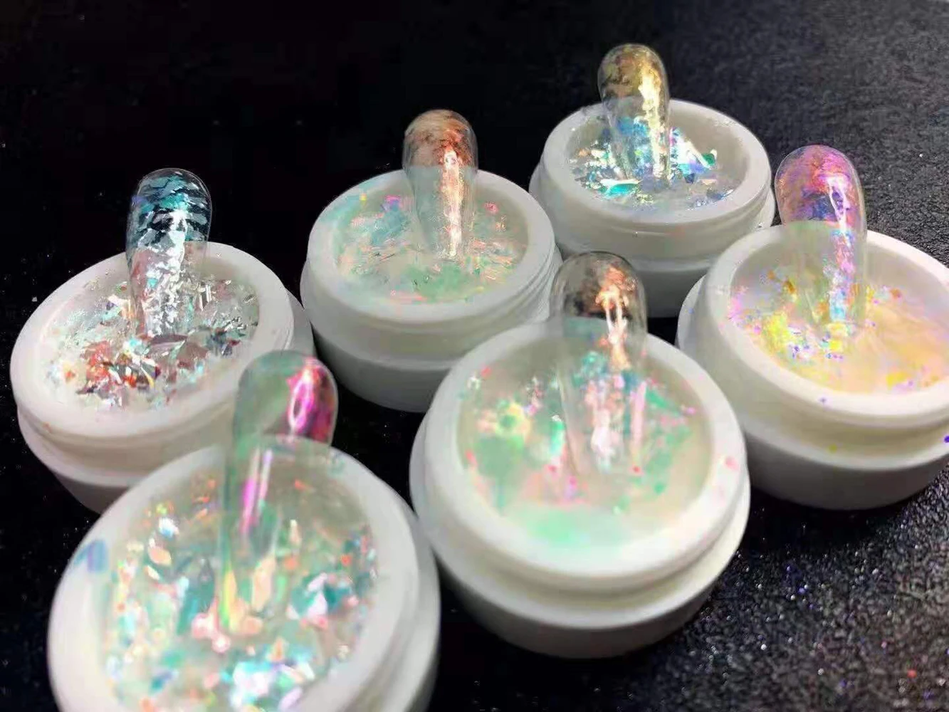 6Pcs Iridescente Flake Aurora Unicorn Nail Art Aurora Multi Chrome Eyeshadow/Fiocchi Iridescenti/Aurora Flakes (Barattolo Di 6 Dimensioni)