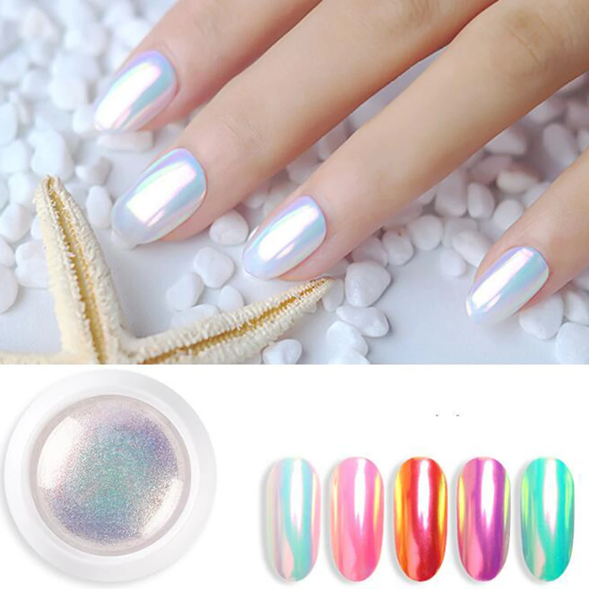 1 Scatola Pearl Shell Nail Glitter Powder Aurora Nails Ice Iridescente Effect Nail Art Pigment Mermaid Pearl Mirror Chrome Powder