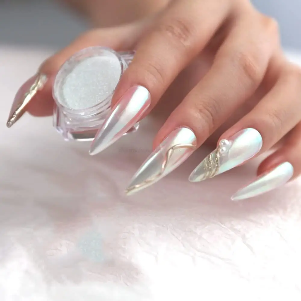 Aurora Chrome Nail Powder Shell Pearl Nail Glitter Powder White Pearl Chrome Nails Powder Aurora Iridescente Mica Powder Set Dkea
