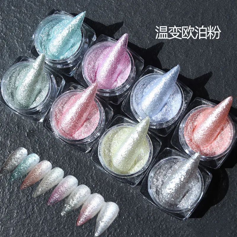 8 Vasetti/Kit Temperatura Colore-Cambiamento Chiodo Glitter Polvere Colorata Aurora Untra-Sottile Termico Chiodo Pigmento Olografico Chiodo In Polvere