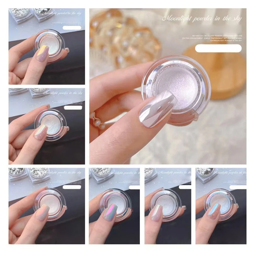 1 Scatola Pearl White Nails Glitter Aurora - Hailey Bieber Nails Moonlight Powders Fritillary Shell Mirror Pigment Nail Decoration