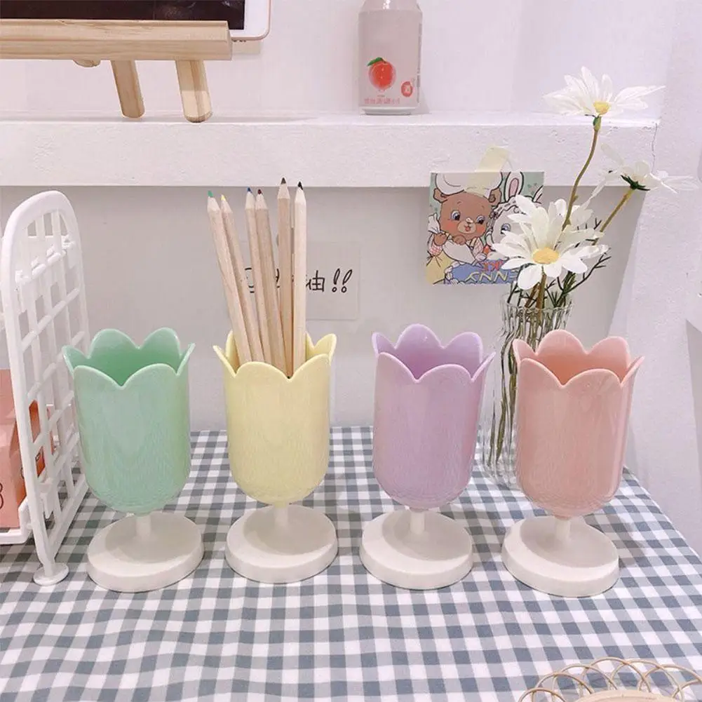 Tulip Flower Pen Holder Storage Bucket Petal Girl Pen Prop Holder Makeup Photography Bucket Storage Decor Flower Brush Vint N2S0