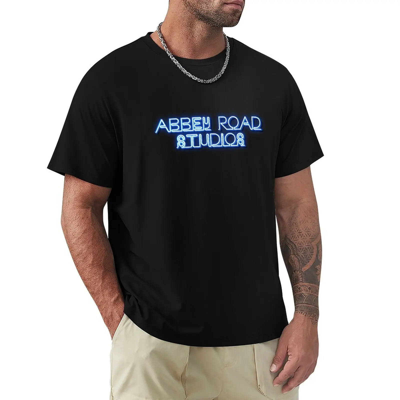 Neon Abbey Road Studio Sign T-Shirt Top Sublime Mens Graphic T-Shirt Hip Hop