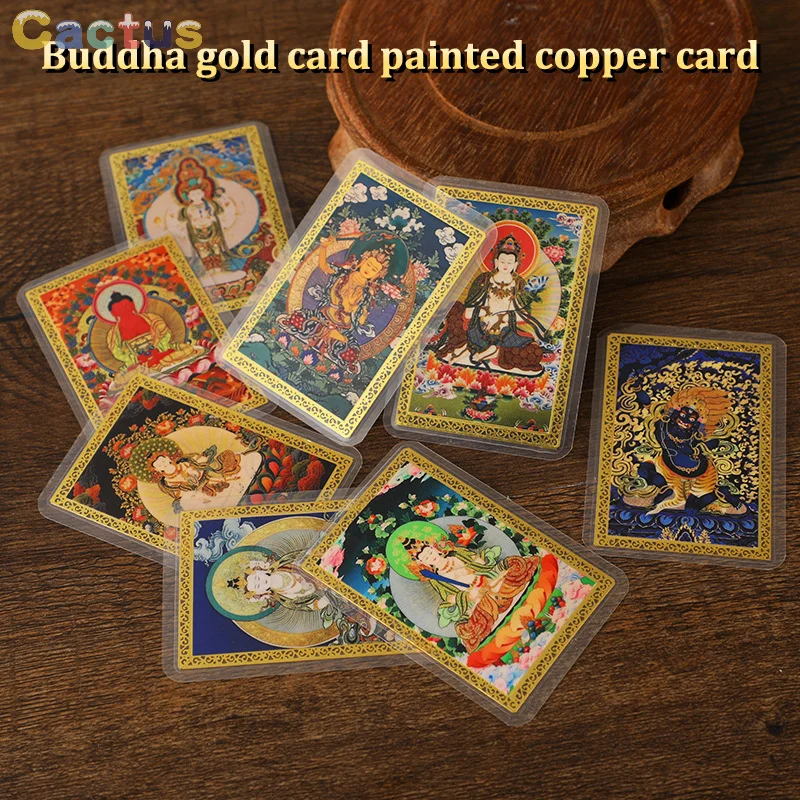 Amuleto Gold Card Phoka Color Painted Thangka Foca Tara God Of Wealth Manjushri Metal Copper Card Shakyamuni Plastic Sealed Card