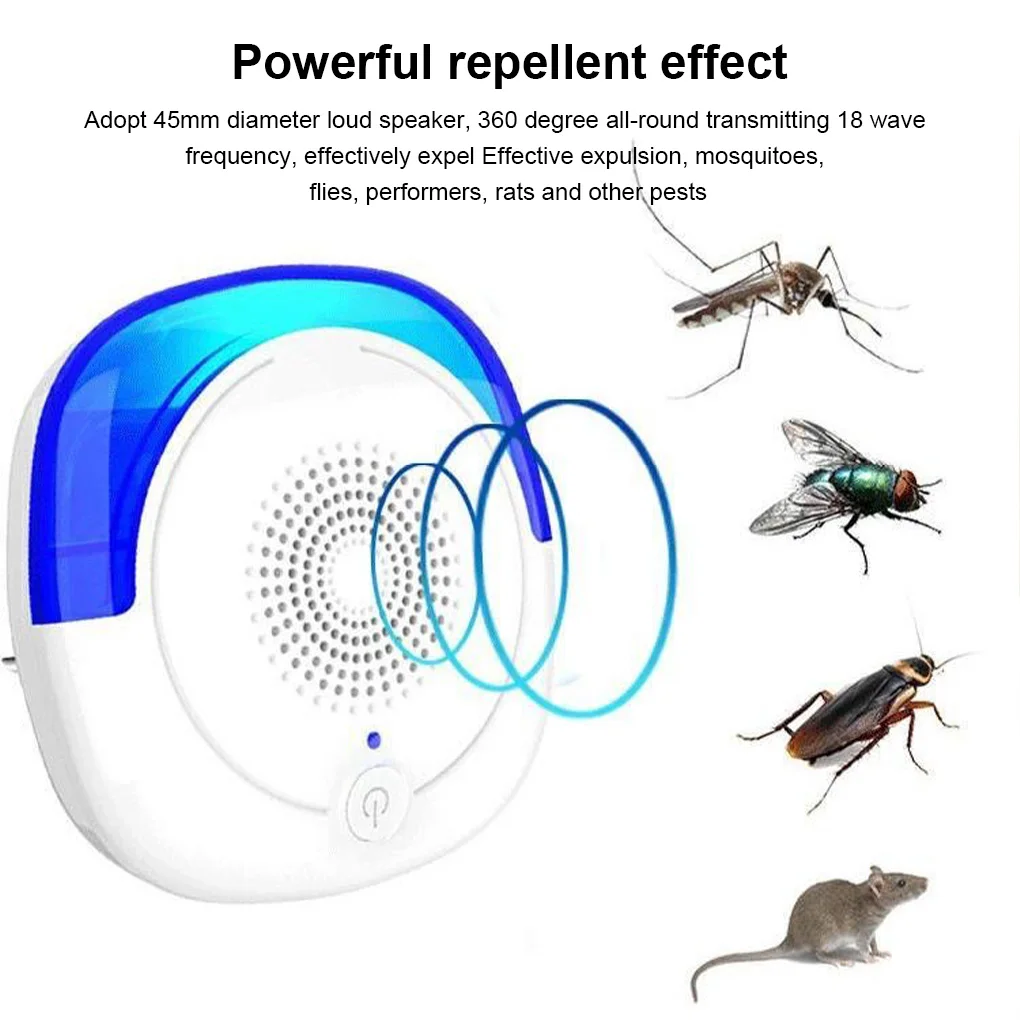 Sonic Pest Repeller Electronic 5W Indoor Animal Ratti Reject Control Device 360 Gradi Room Bug Fly Home Eu Plug