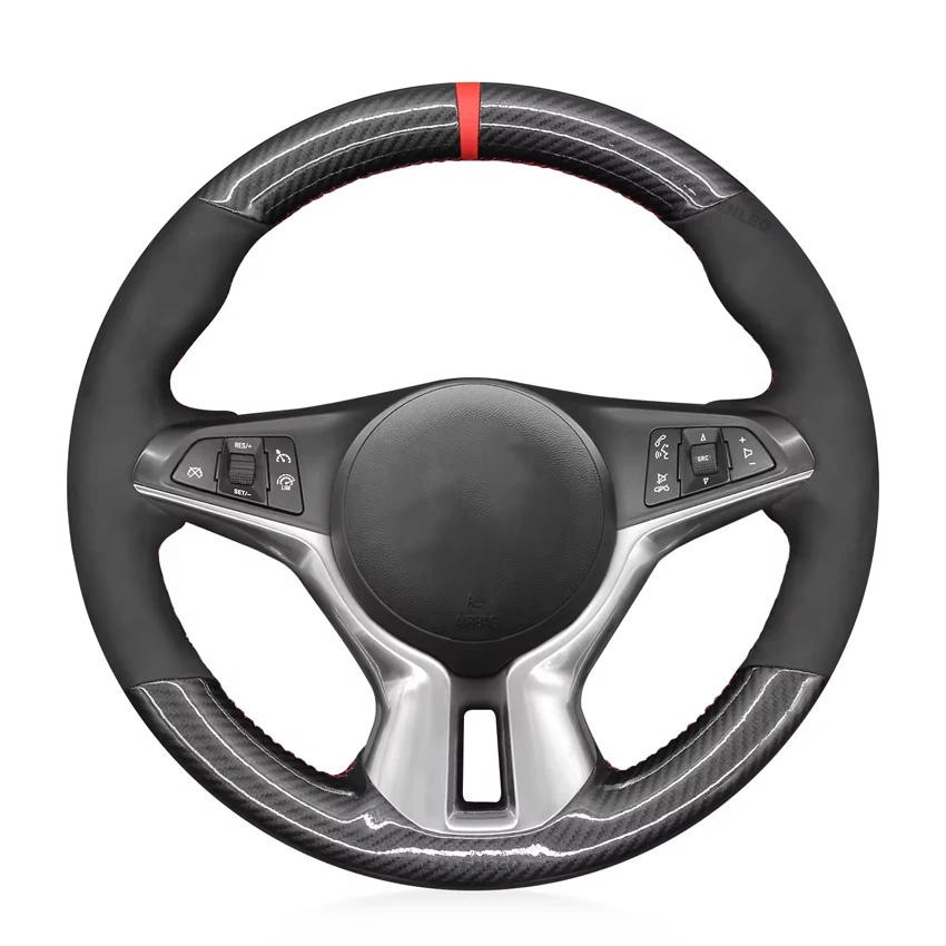Nero Finto Carbonio Camoscio Cucito A Mano Confortevole Antiscivolo Morbido Coprivolante Trecce Per Opel Adam Vauxhall Adam 2012-2020