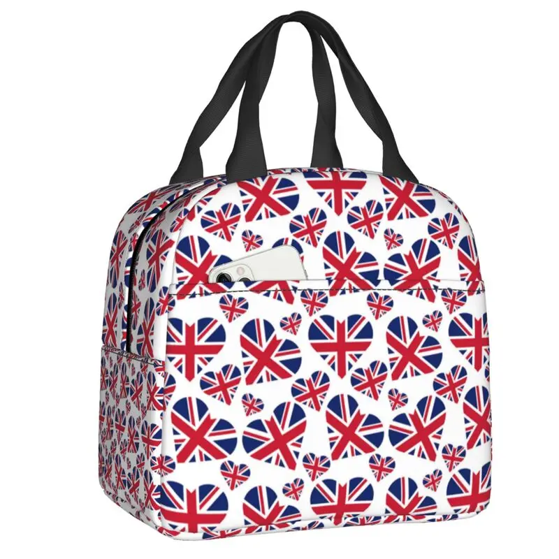 Heart Of British Flag Portable Lunch Box Impermeabile Regno Unito Uk Proud Cooler Thermal Food Insulated Lunch Bag Kids School
