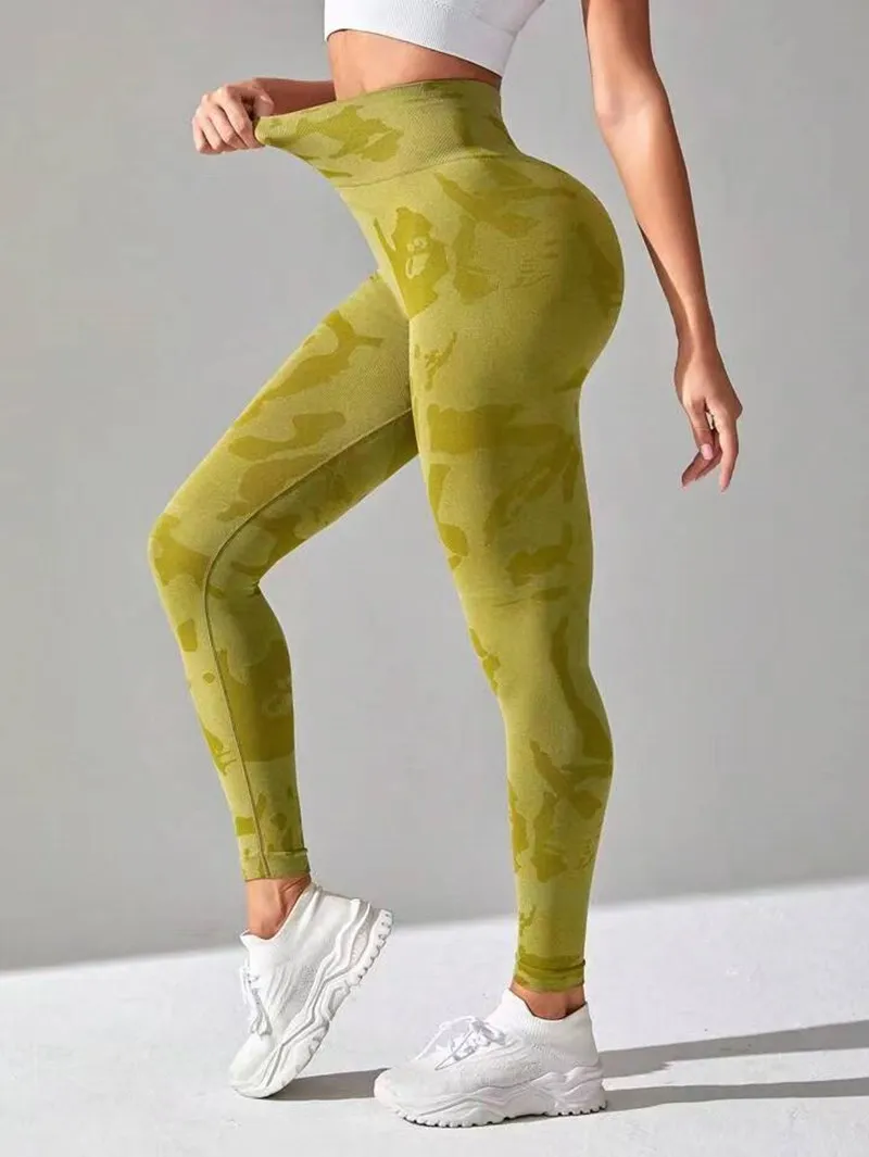New Camo Leopard Seamless Leggings Donna Sport Yoga Pantaloni Allenamento Lavorato A Maglia Fitness Gym Scrunch Leggings Active Running Wear