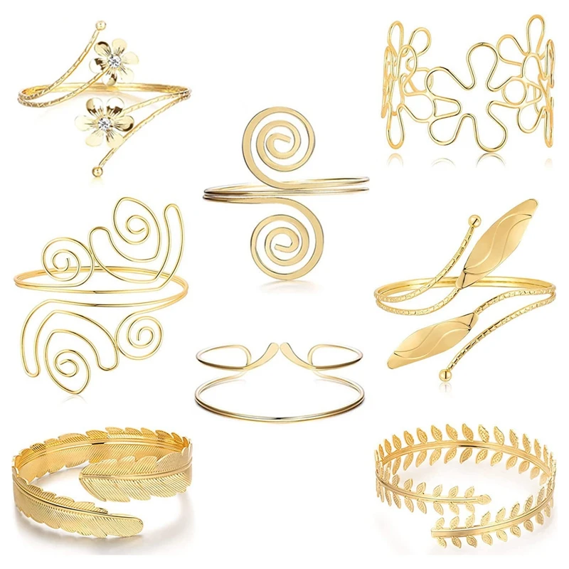 Boho Vintage Oro Argento Colore Piuma Bracciale Braccio Aperto Bracciale Bracciale Bracciale Intaglio Fiore India Gioielli Donna