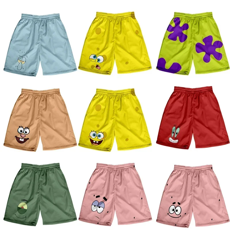 Spongebob Shorts Summer Men Swimwear Pant Anime Boxer Short Quick Dry Hawaii Beach Shorts Cartoon Boy Fitness Running Pantaloni Della Tuta