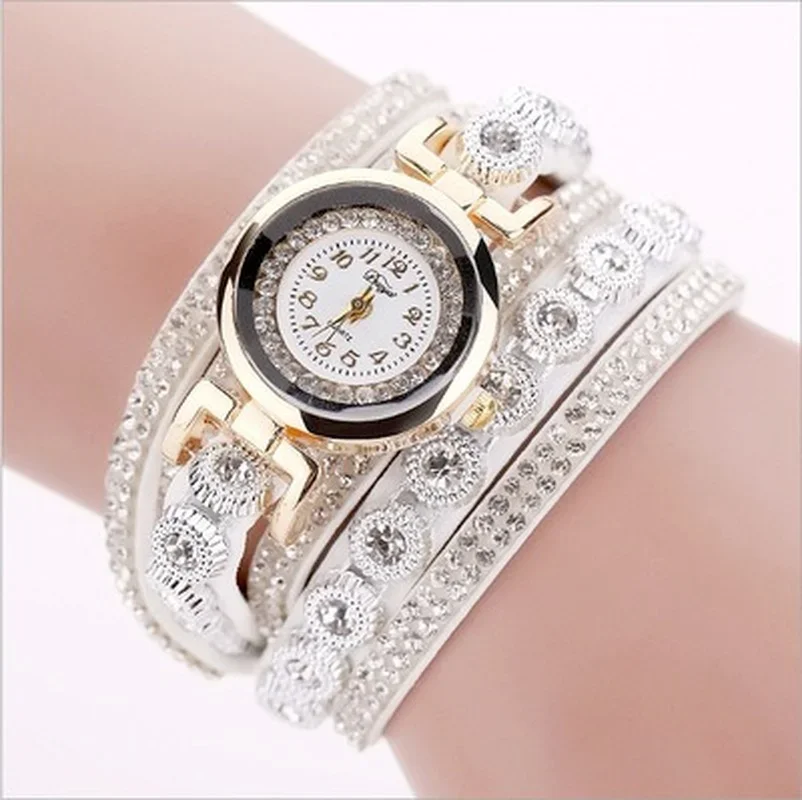 2024 New Alloy Diamond Ring Bracciale Watch Digital Face Strass Ladies Watch Orologio Al Quarzo Set Di Braccialetti A Catena Da Donna