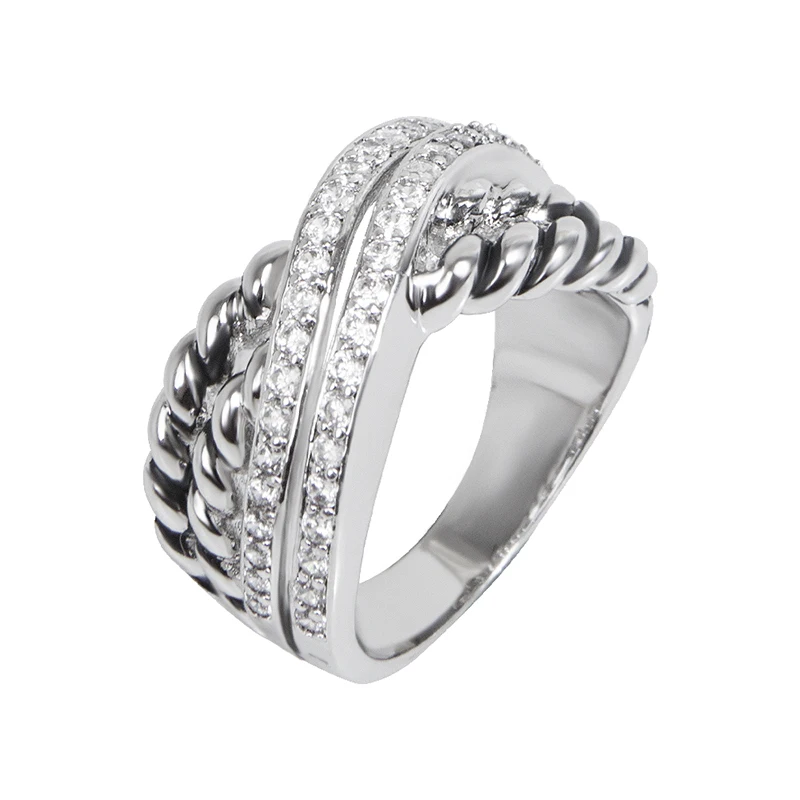 Sparkling Mini Cubic Zirconia Twisted Ring Per La Moda Femminile E Unico Anello Impilato Placcato Platino David Jewelry Gift