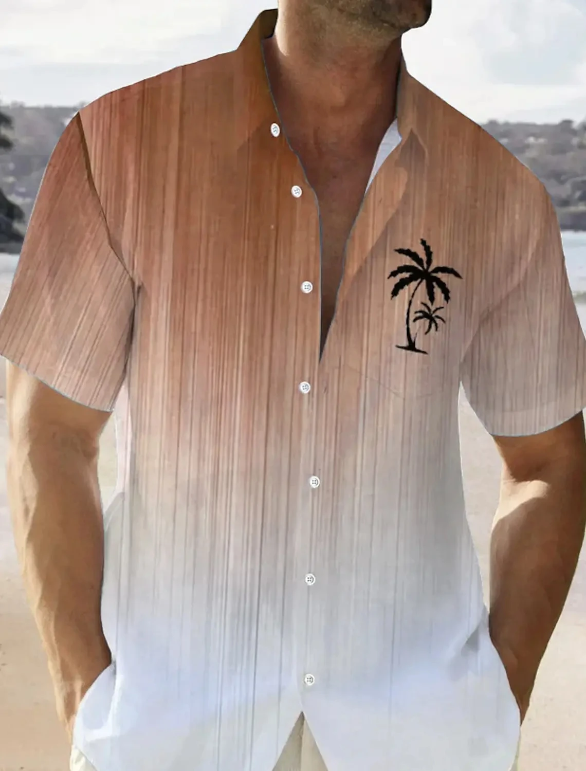 2024 Color Gradient Palm Tree Stile Hawaiano Stampato In 3D Versatile Casual E Traspirante Summer Vacation Plant Beach Shirt