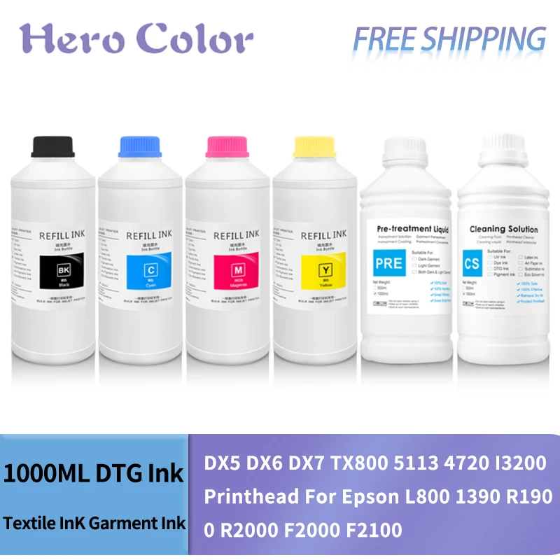 Inchiostro Dtg Da 1000Ml Inchiostro Tessile Inchiostro Per Indumenti Dx5 Dx6 Dx7 Tx800 5113 4720 Testina Di Stampa I3200 Per Epson L800 1390 R1900 R20