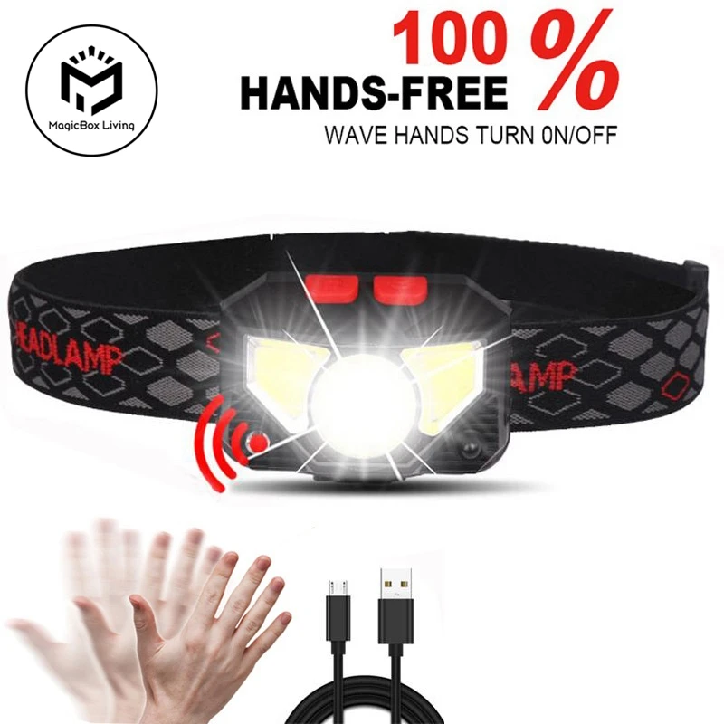 8 Modalità Handfress Sensore Di Movimento Potente Faro A Led Lampada Frontale Lampada Frontale Cob Torcia Torcia Lampada Frontale Per Campeggio, Pesca