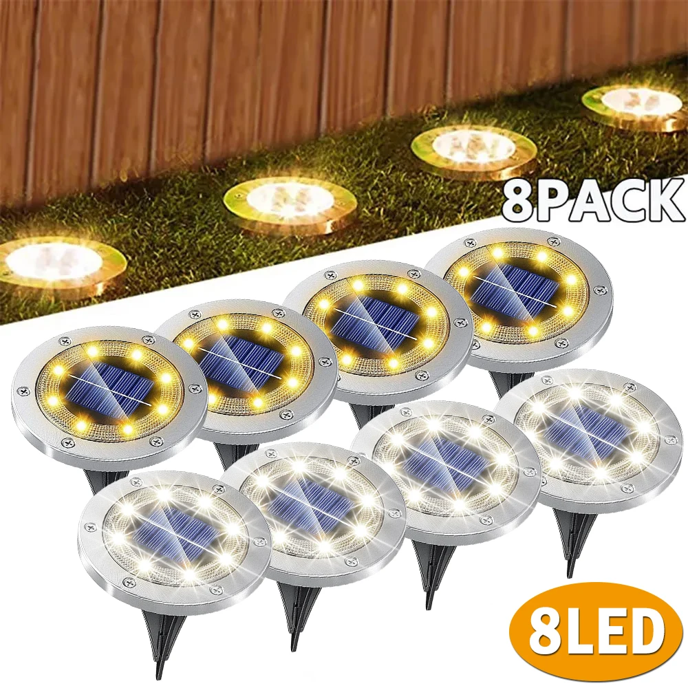 8 Led Solar Power Disk Light Ip65 Outdoor Garden Solar Underground Light Deck Light Spotlight Sepolto Solar Led Lamp Garden Decor