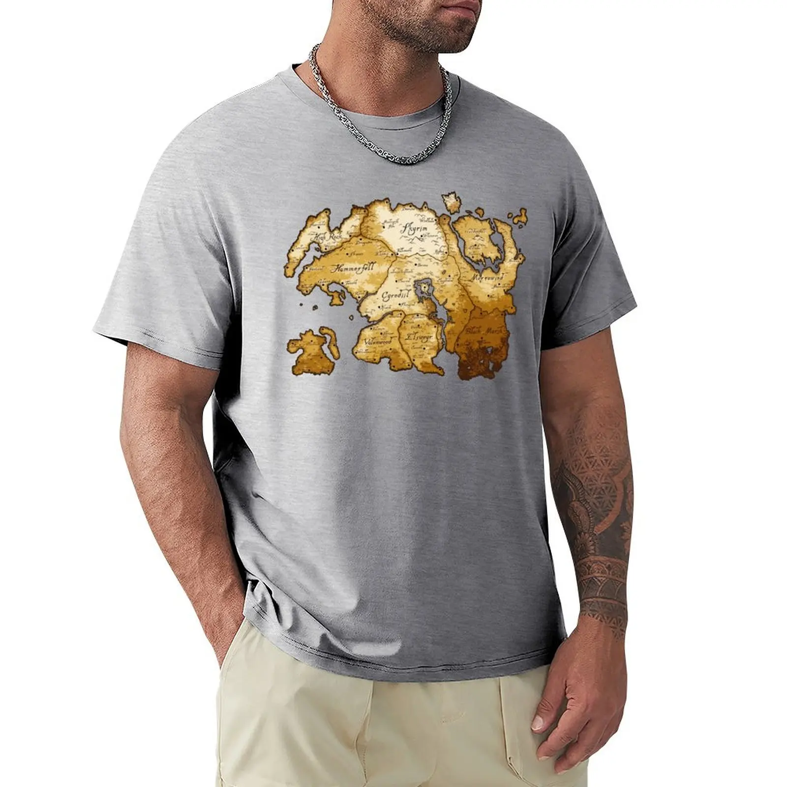 Aged Scrolls Fantasy Map Vector Minimalista Ancient Rpg Dnd Tamriel Elder Eso Online Summerset T-Shirt Anime Clothes Men Clothes