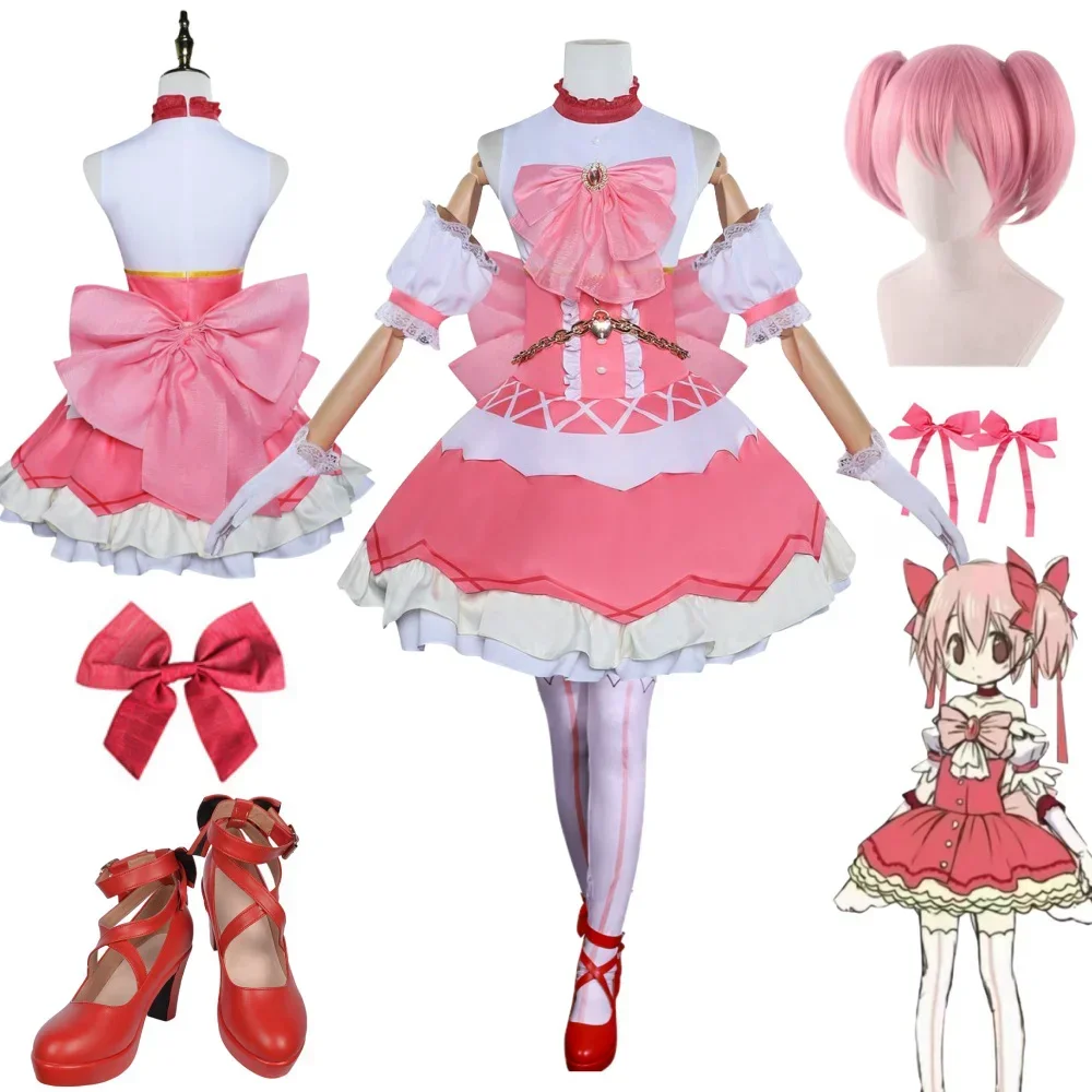 Anime Puella Magi Madoka Magica Musliming Dress Magic Combat Suit Kaname Madoka Cosplay Costume Parrucca Uniforme