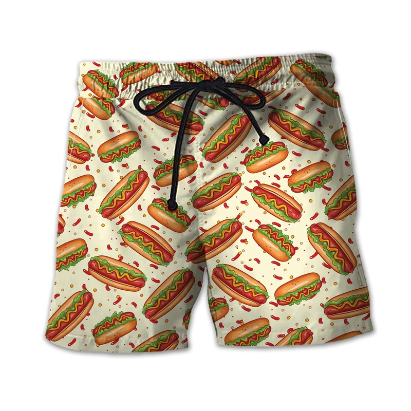 Fast Food Graphic Short Pants For Men Clothes Hawaii Burger Fries Beach Shorts Hamburger Trunks Fried Chicken Sandwich Bermuda
